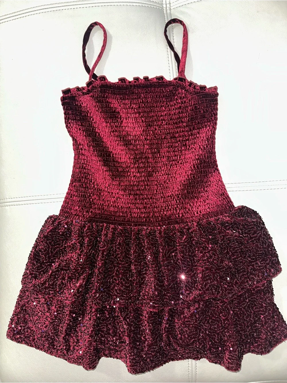 art class Burgundy Sequin Smocked Tank Dress